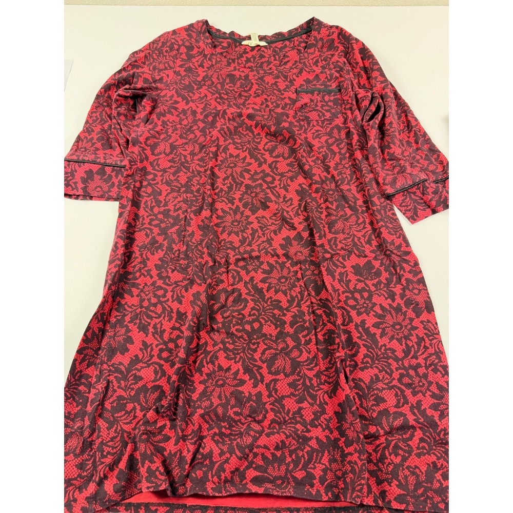 Soma Dress MEDIUM Floral 3/4 Sleeve Knee Length Jersey Knit Stretch Red Black